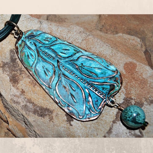 Click to view detail for EC-068 Pendant Verdigris Patina Brass, Calla Lily $128